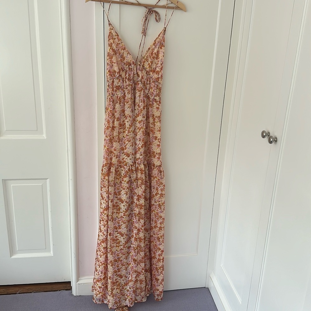 Ryliana Floral Lace-Up Tie Back Maxi Dress in Terra Cotta